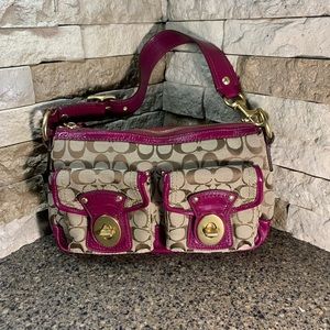 COACH F12869 Legacy Signature Khaki/Plum Bag